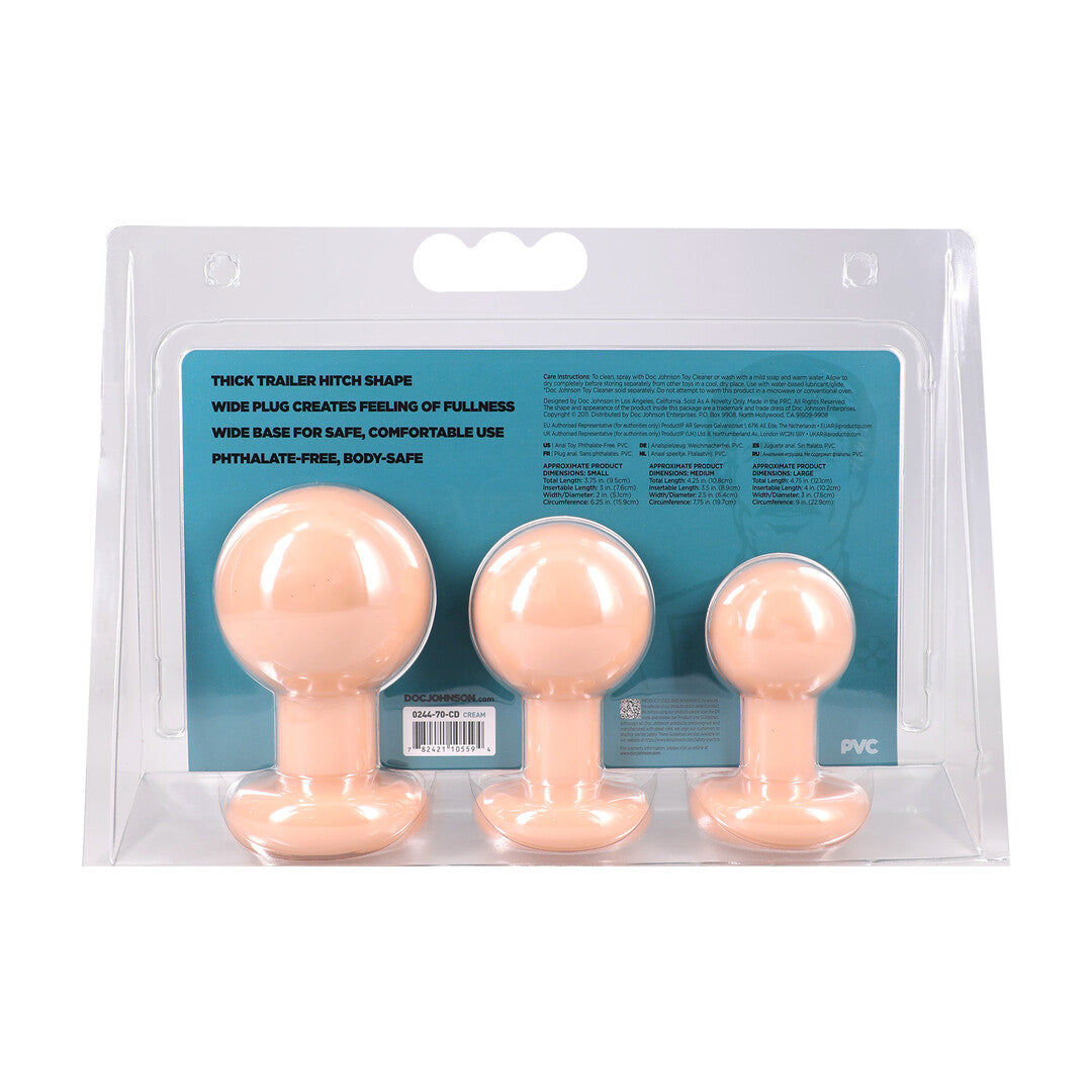 Analplug Classic rund 3-teiliges Set Vanille 7,6 x Ø 4,8 cm