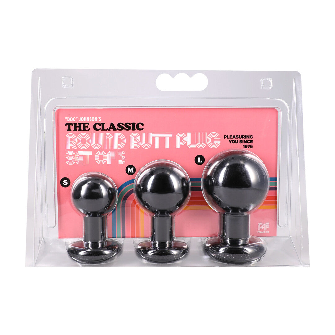 Analplug Classic rund 3-teiliges Set Schwarz 7,6 x Ø 4,8 cm