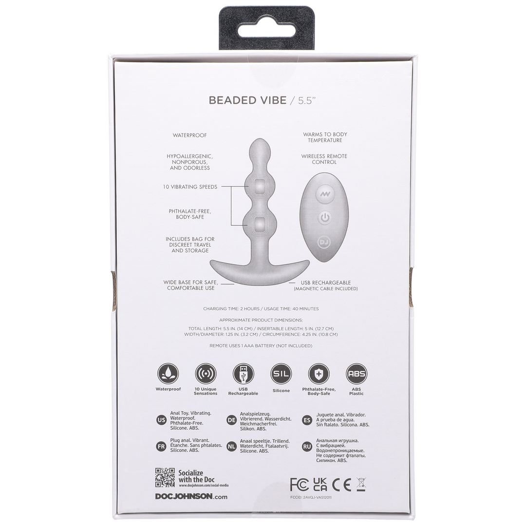 Analplug Vibe Silikon mit Perlen und Fernbedienung Violett 12,2 x Ø 3,2 cm