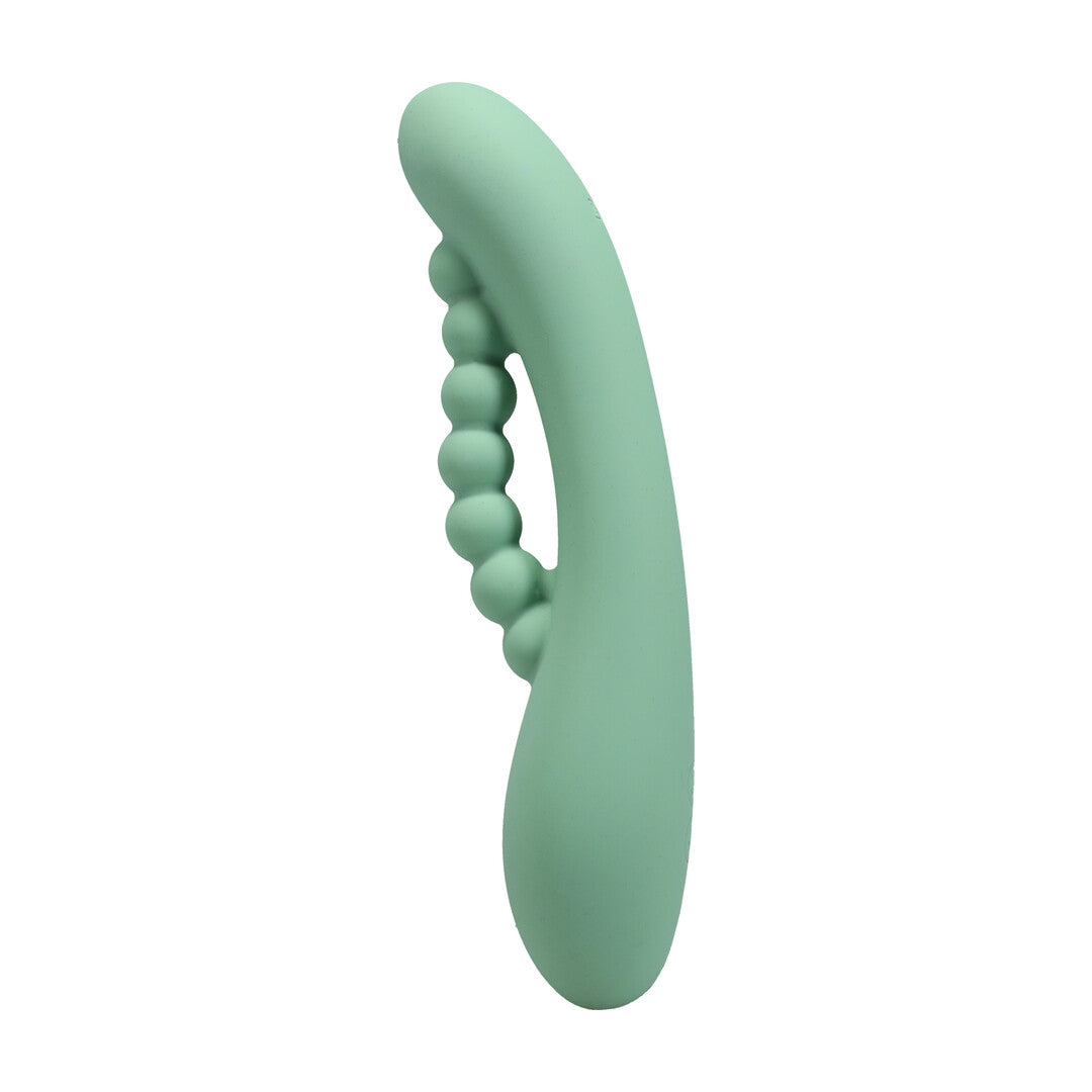 Rabbit-Vibrator Kakui Me mit Perlen und Wärmefunktion Seegrasgrün 14 x Ø 5 cm