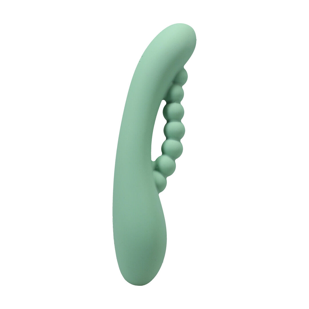 Rabbit-Vibrator Kakui Me mit Perlen und Wärmefunktion Seegrasgrün 14 x Ø 5 cm