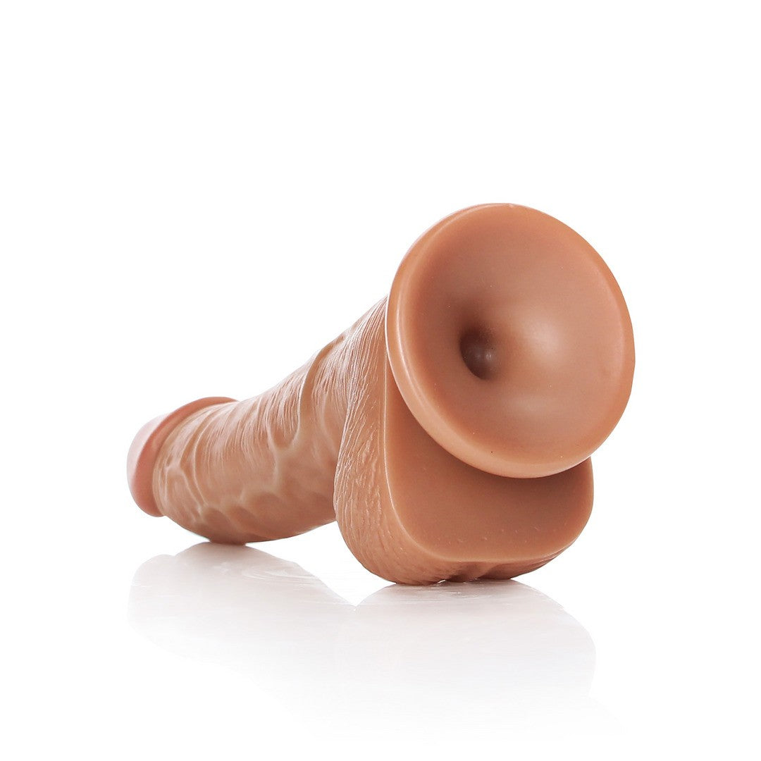 Realistischer Dildo gebogen mit Hoden und Saugnapf 15,5 cm