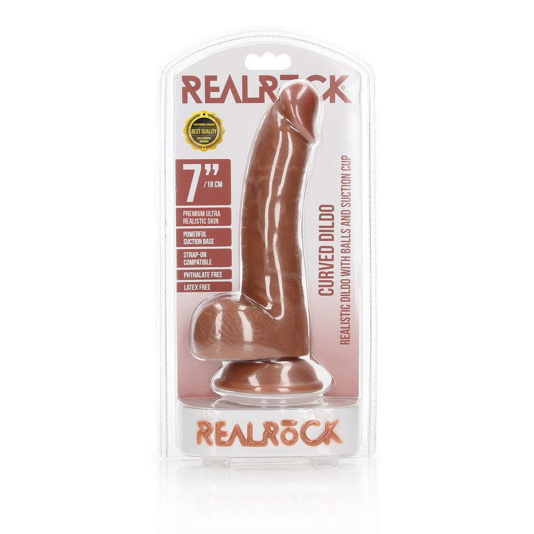 Realistischer Dildo gebogen mit Hoden und Saugnapf 18 cm