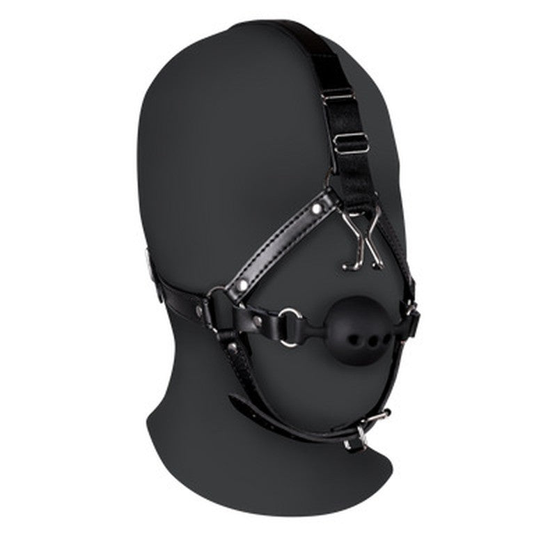 Kopfharness mit atmungsaktivem Ballknebel und Nasenhaken Schwarz