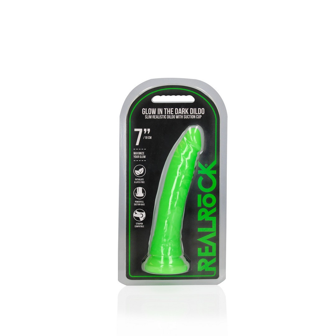 Realistischer Dildo schlank mit Saugnapf Nachtleuchtend 18 cm