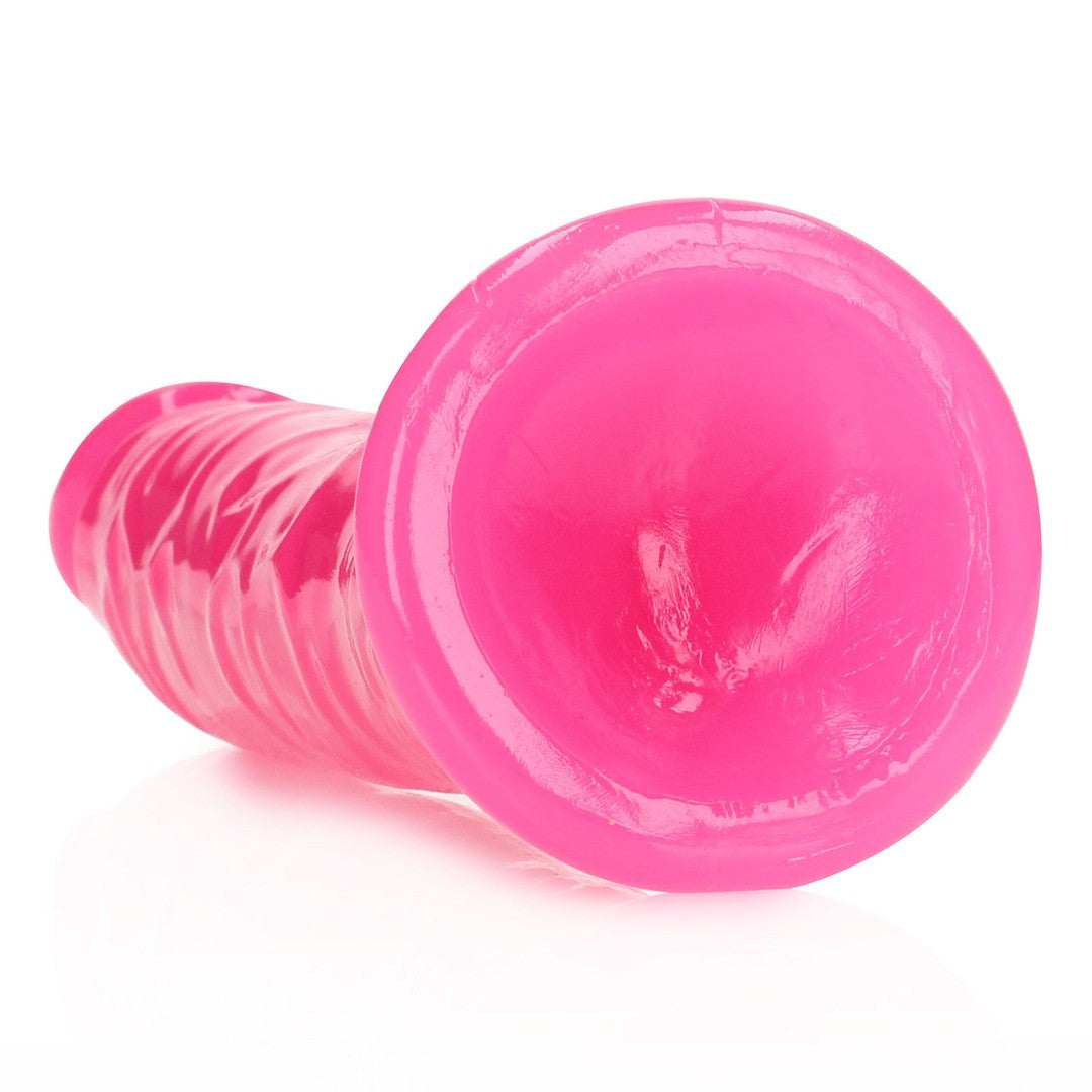 Realistischer Dildo schlank mit Saugnapf nachtleuchtend Rosa 20 cm