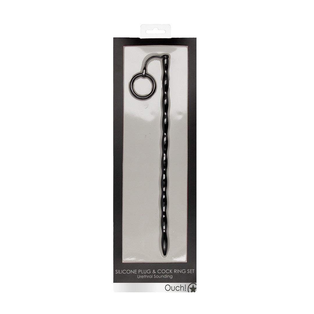 Penisring-Set aus Silikon mit Plug Schwarz