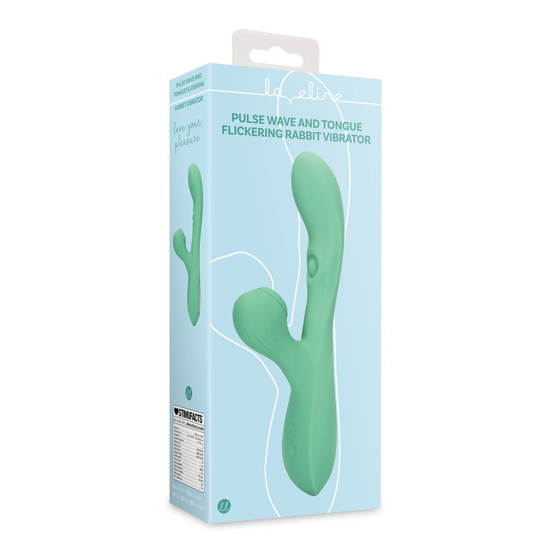 Rabbit-Vibrator mit Pulswellen und Zungenspiel Grün