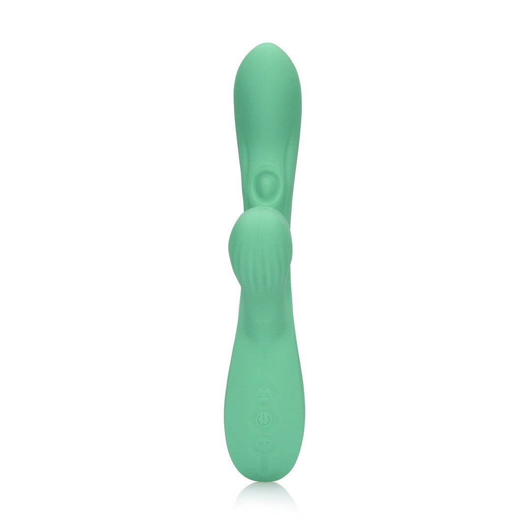 Rabbit-Vibrator mit Pulswellen und Zungenspiel Grün