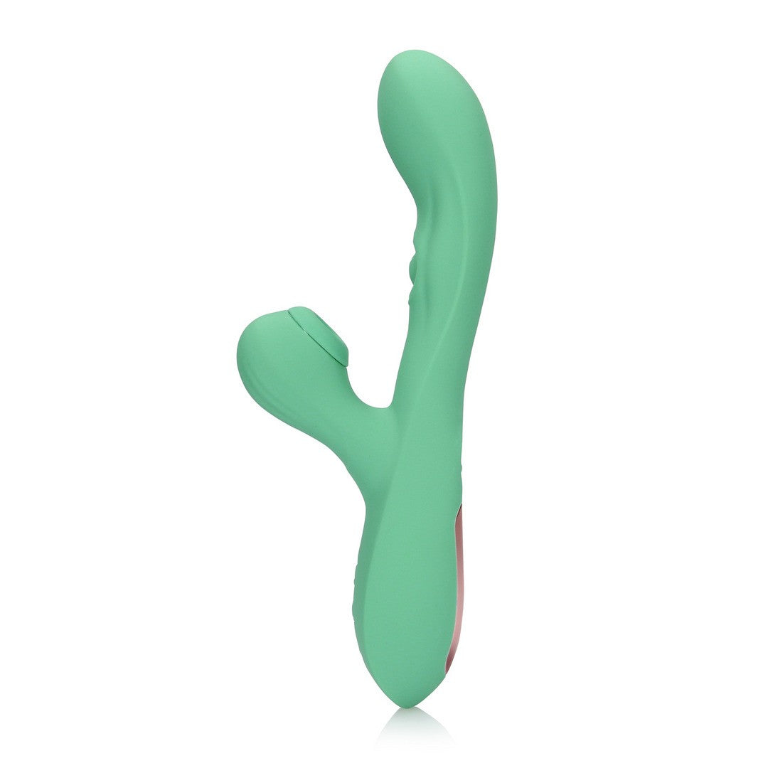 Rabbit-Vibrator mit Pulswellen und Zungenspiel Grün