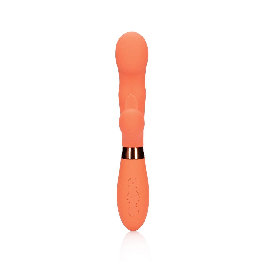 Rabbit-Vibrator aus Silikon mit geripptem Klitorisreizer Orange