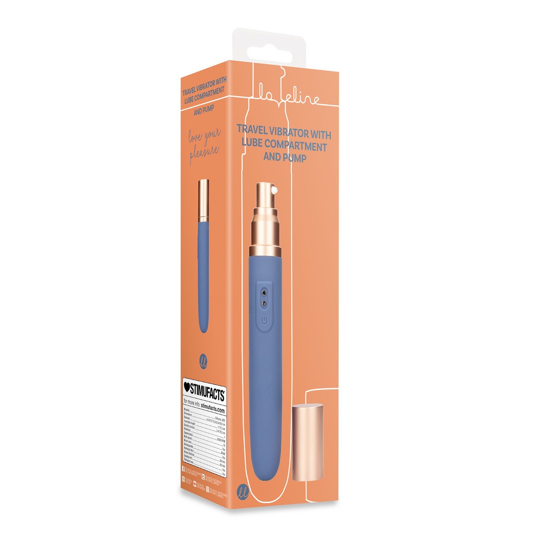 Reise-Vibrator mit Gleitgel-Fach und Pumpe Blau