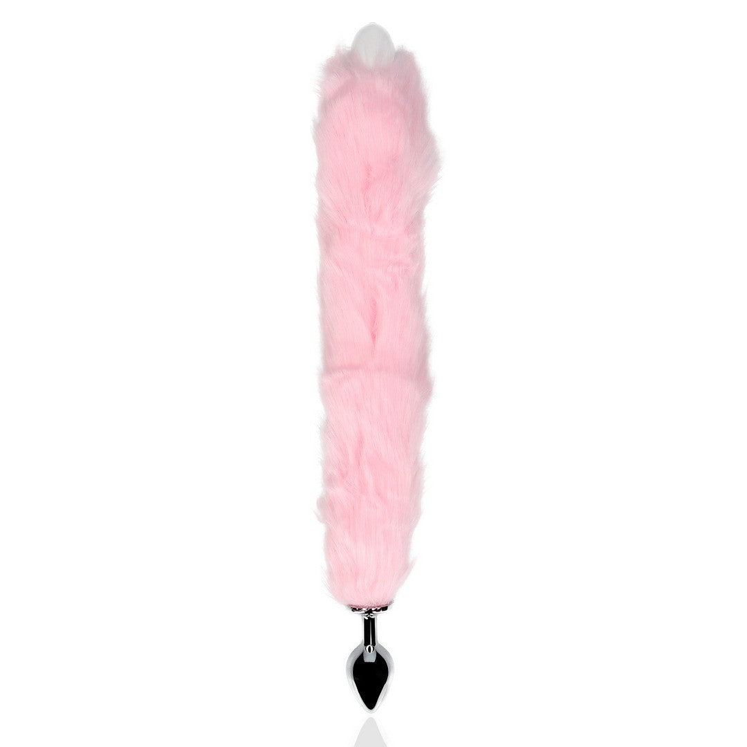 Analplug aus Metall mit leuchtendem Fuchsschwanz Rosa