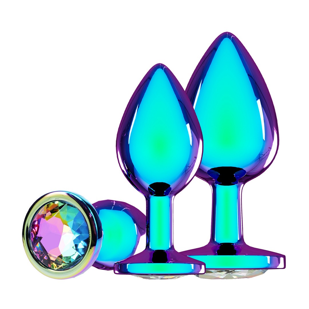 Analplug-Set Venice aus Metall 3-teilig Blau 3,2 x Ø 2,8 cm