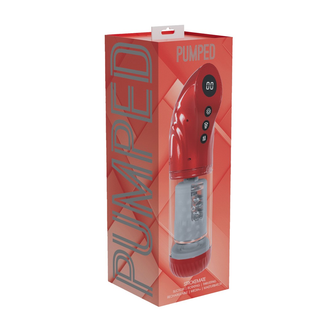 Masturbator-Pumpe Strokemate mit Saug-, Rotations- und Stoßfunktion Rot