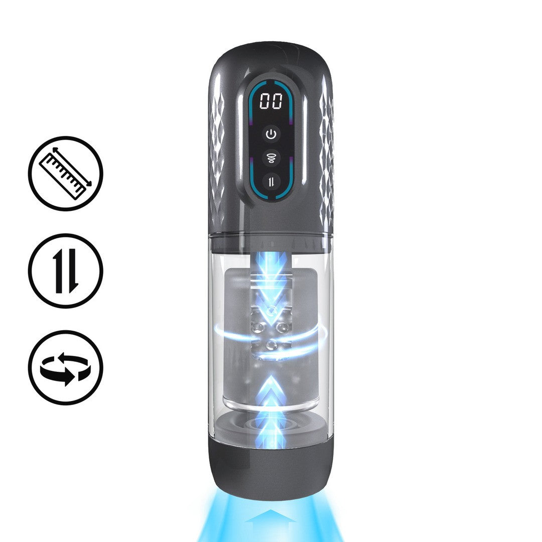 Masturbator-Pumpe Vortex mit Saug-, Rotations- und Stoßfunktion Schwarz