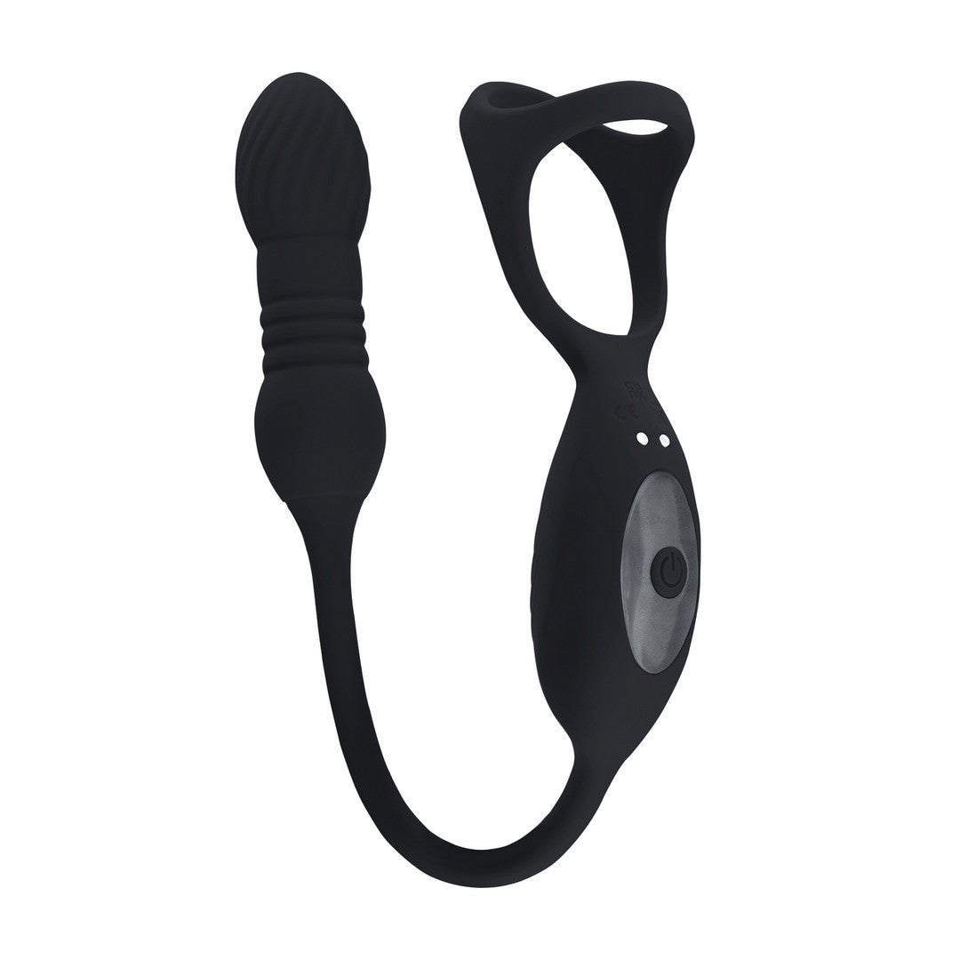 Prostata-Vibrator mit Stoßfunktion und Penisring Tri O Schwarz