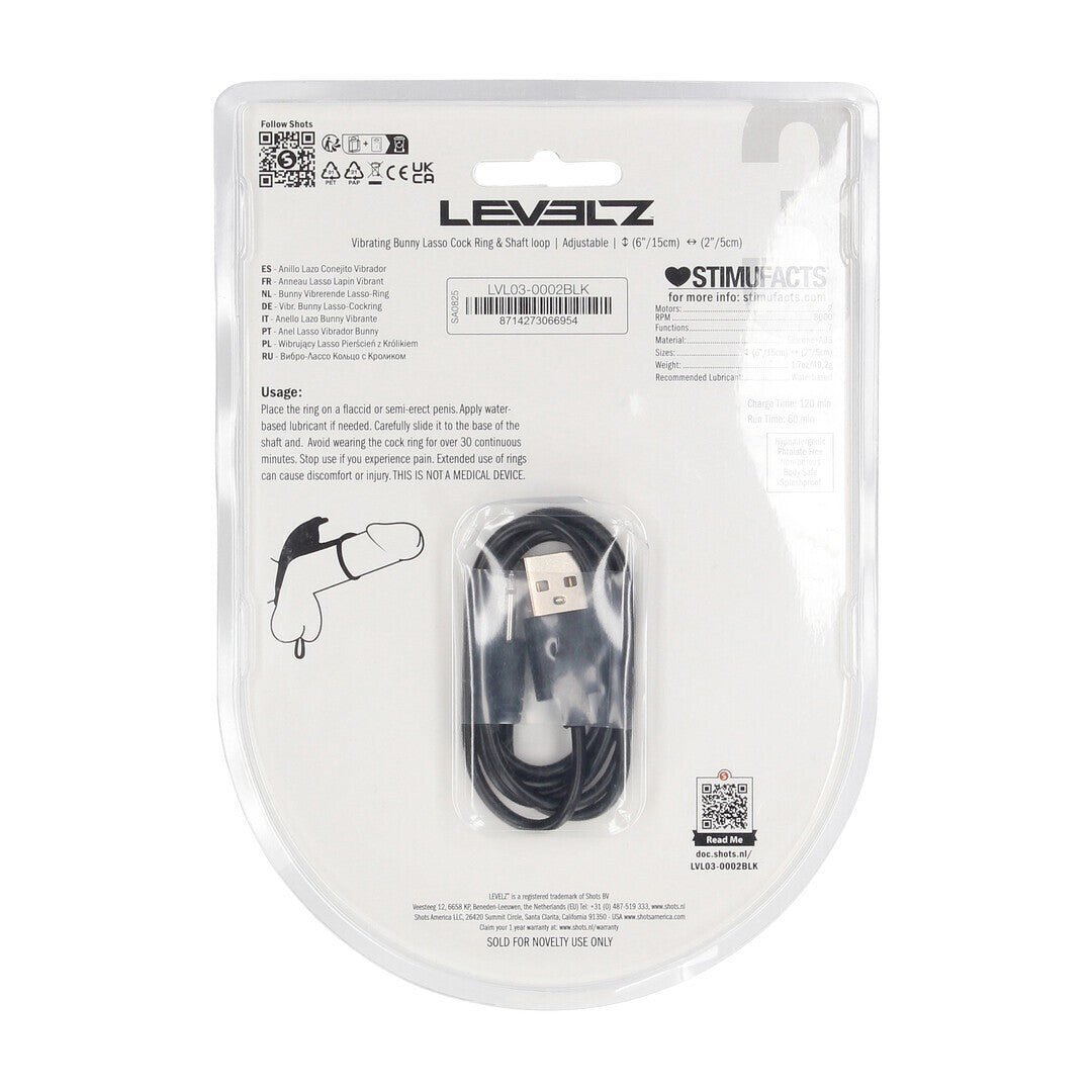 Penisring Lasso mit Bunny-Vibrator und Schaftschlaufe verstellbar Schwarz