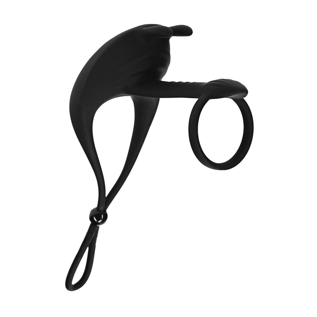 Penisring Lasso mit Bunny-Vibrator und Schaftschlaufe verstellbar Schwarz