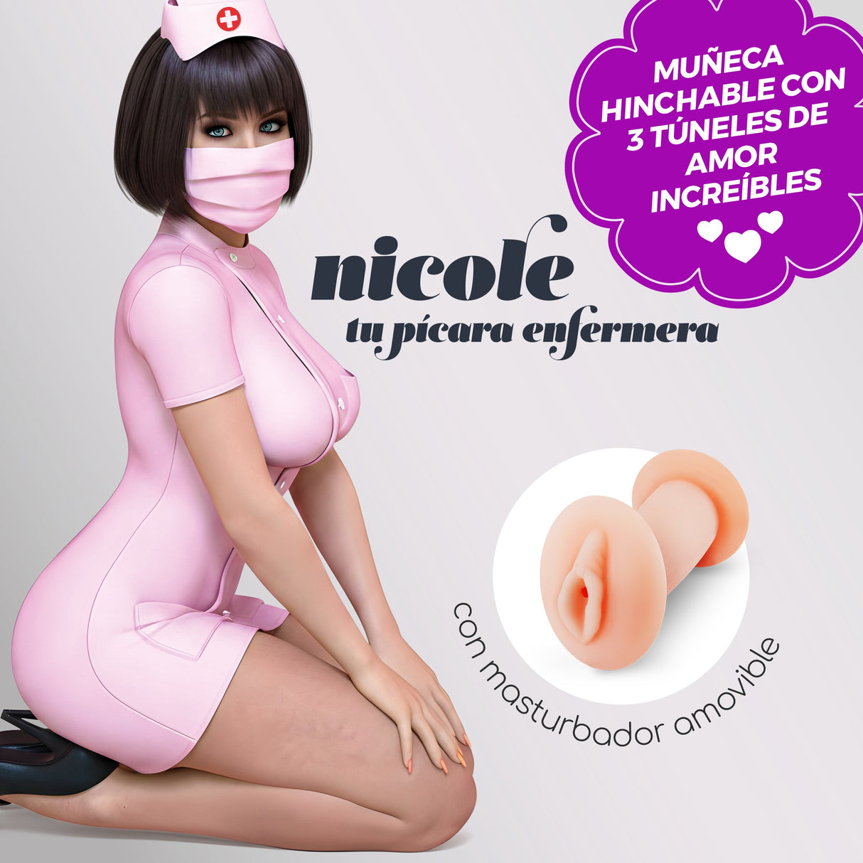 Liebespuppe Nicole die Krankenschwester aufblasbar mit Masturbator