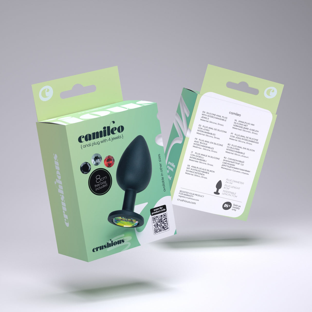 Analplug Camileo mit 4 austauschbaren Schmucksteinen Schwarz 7 x Ø 3,4 cm