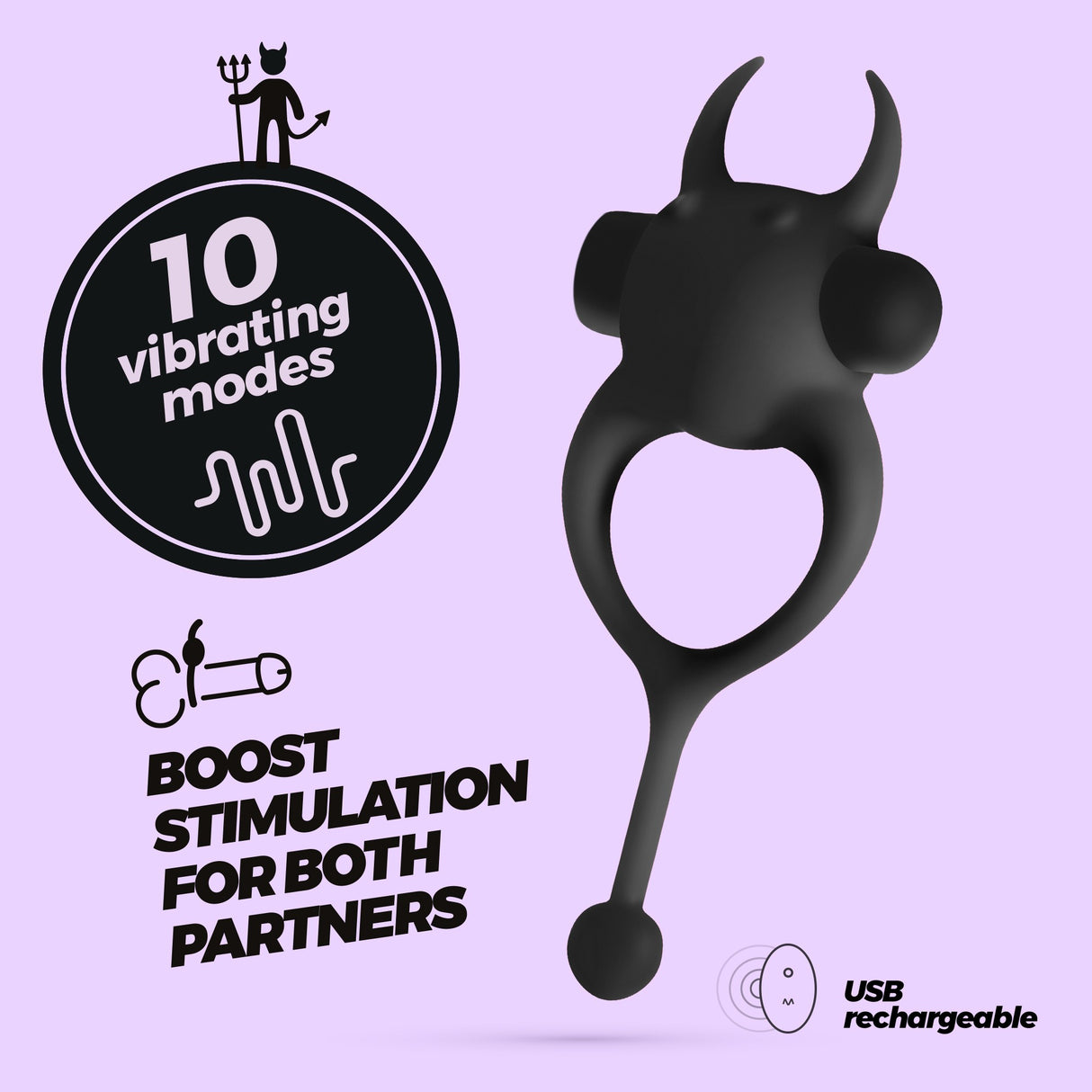 Penisring Daemon mit wiederaufladbarem Vibro-Ei Schwarz