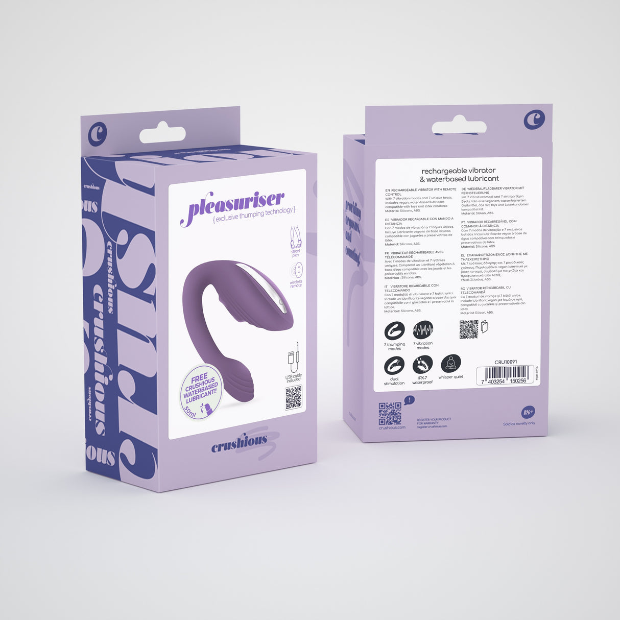 Vibrator Pleasuriser mit Akku, Fernbedienung und Gleitgel 50 ml Lila