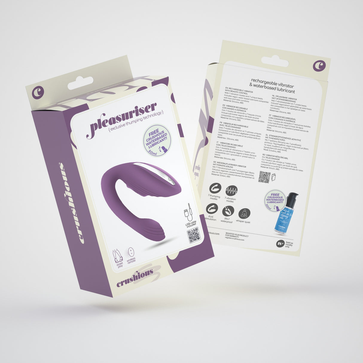 Vibrator Pleasuriser mit Akku, Fernbedienung und Gleitgel 50 ml Lila