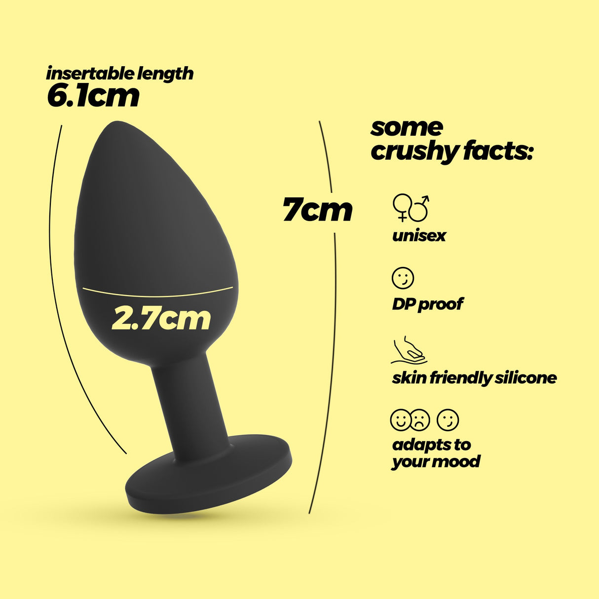 Analplug Camileo mit 4 austauschbaren Schmucksteinen Schwarz 6,1 x Ø 2,7 cm