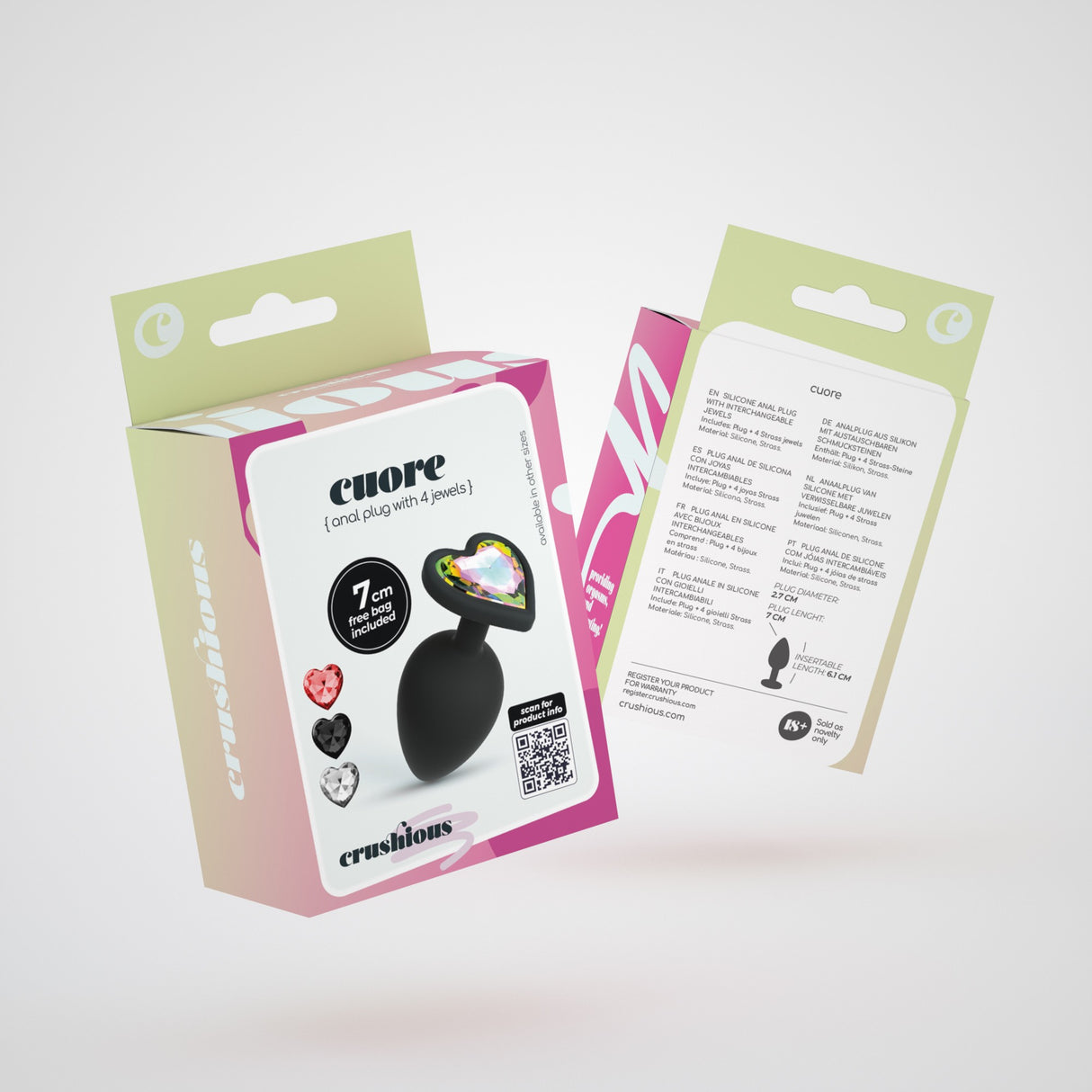 Analplug Cuore mit 4 austauschbaren Schmucksteinen Schwarz 6,1 x Ø 2,7 cm