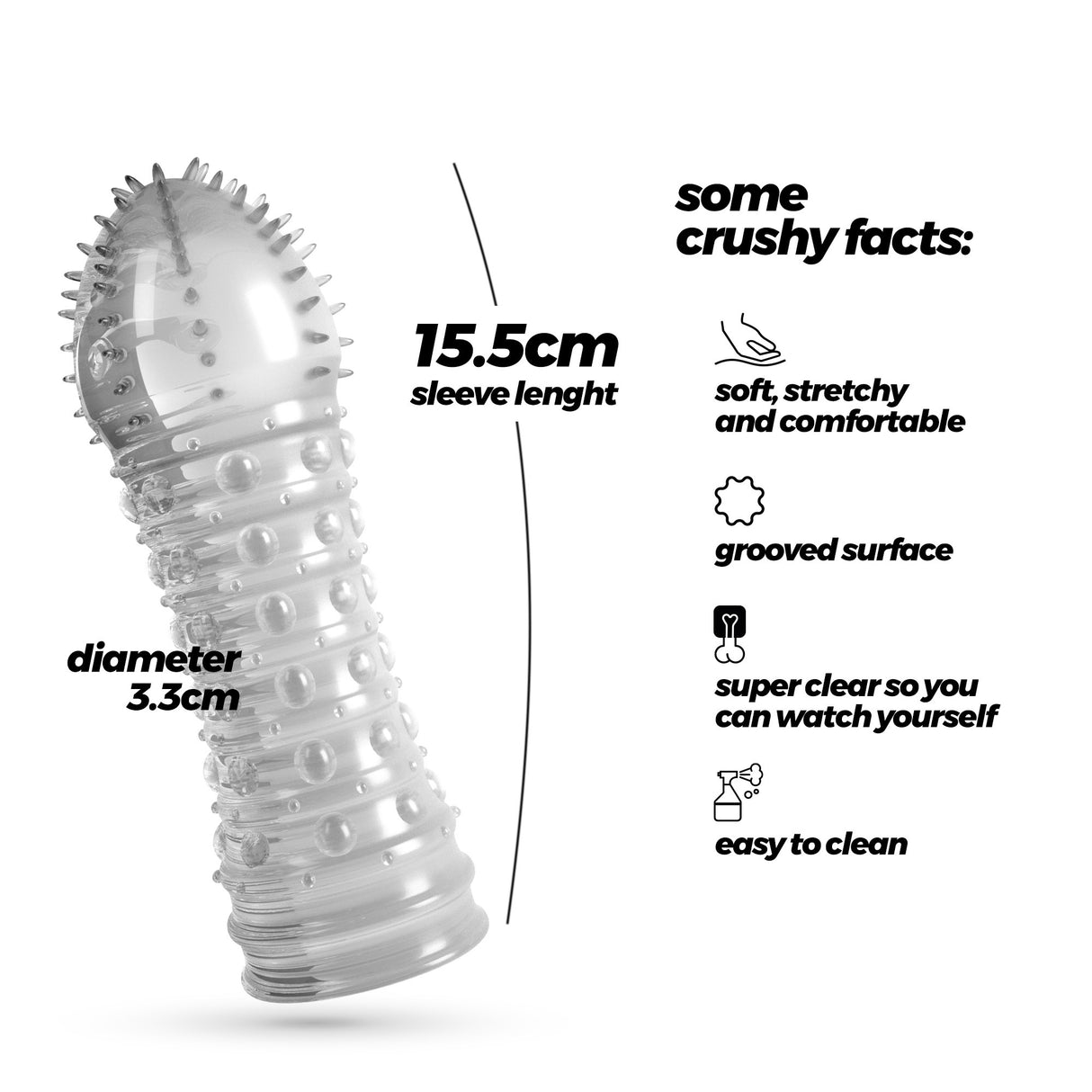 Penishülle mit Noppen Transparent 15,5 x Ø 3,3 cm