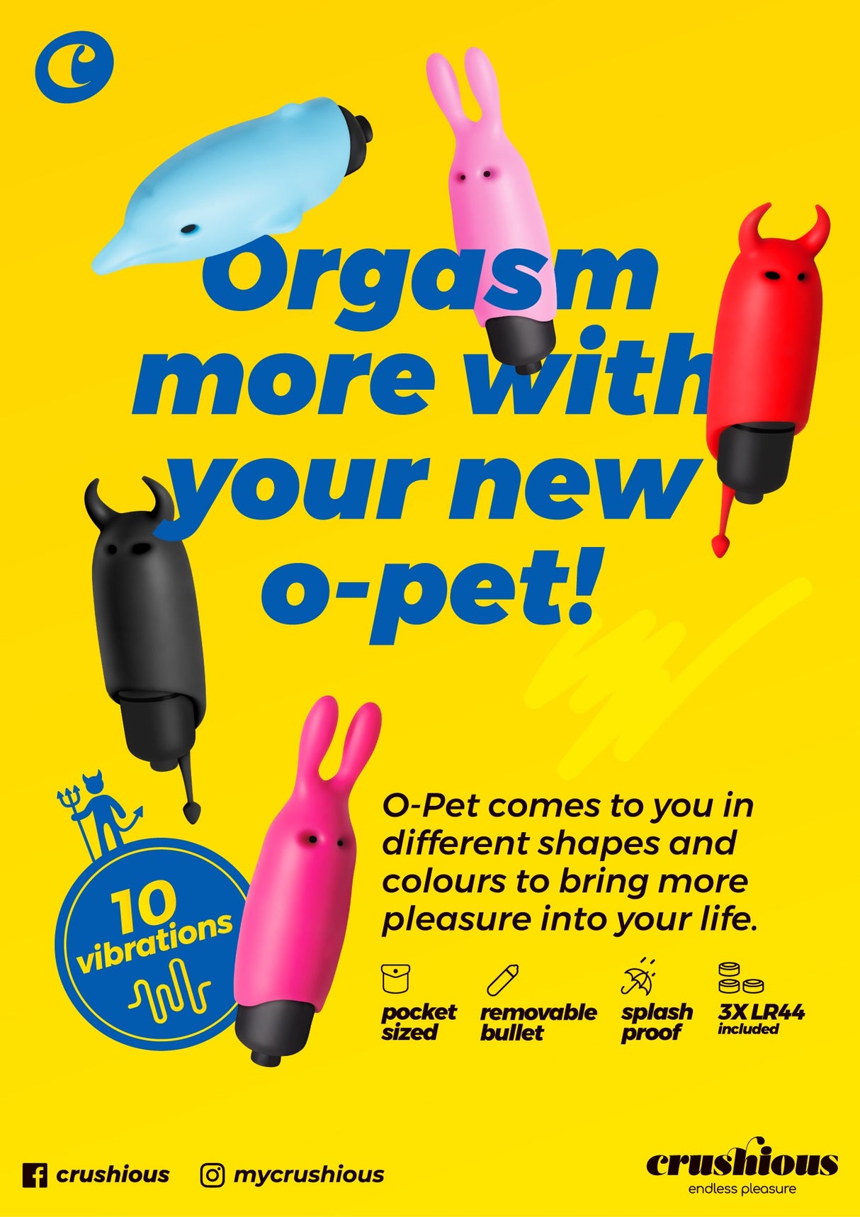 Vibro-Ei O-Pet Devil mit 10 Vibrationsmodi Schwarz Ø 2,5 cm