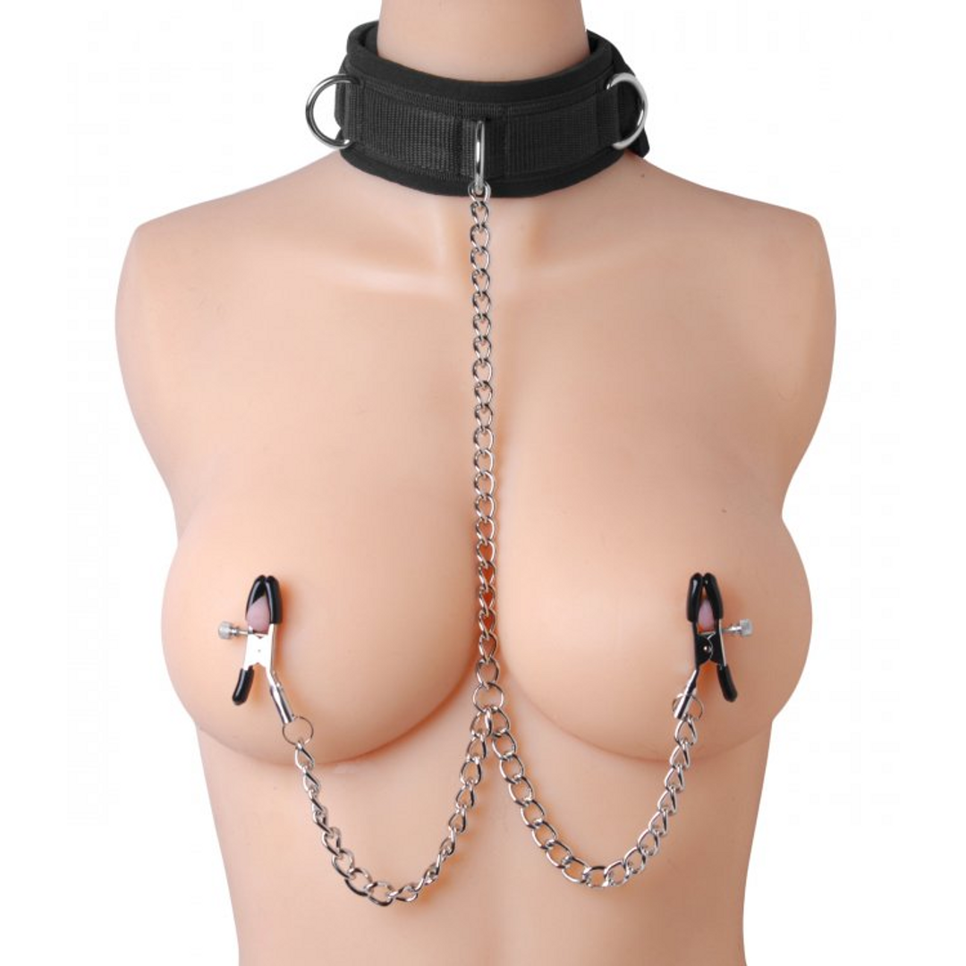 Halsband mit Nippelklemmen Schwarz 22,9 cm