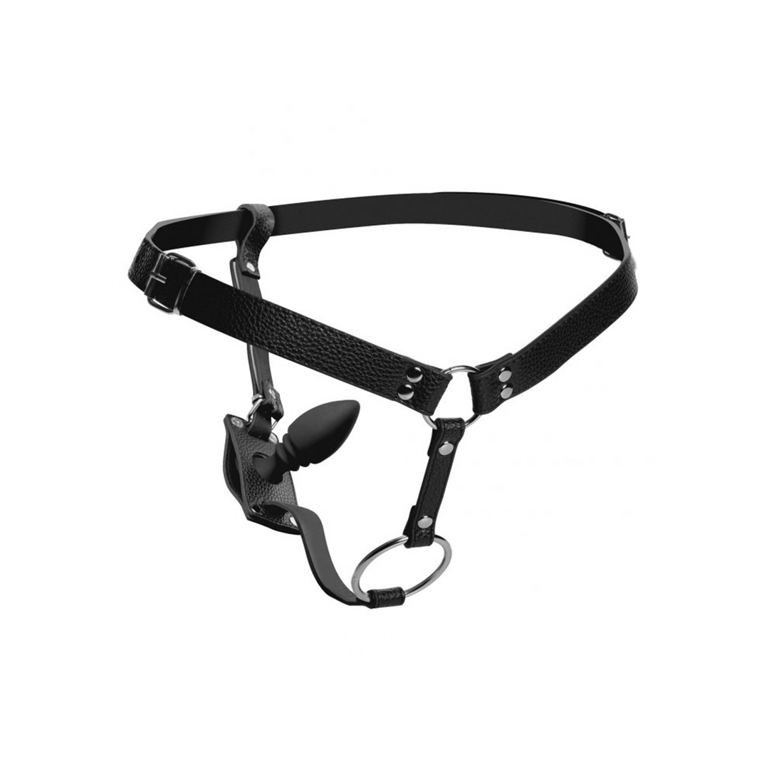 Herren-Harness mit Analplug aus Silikon Schwarz