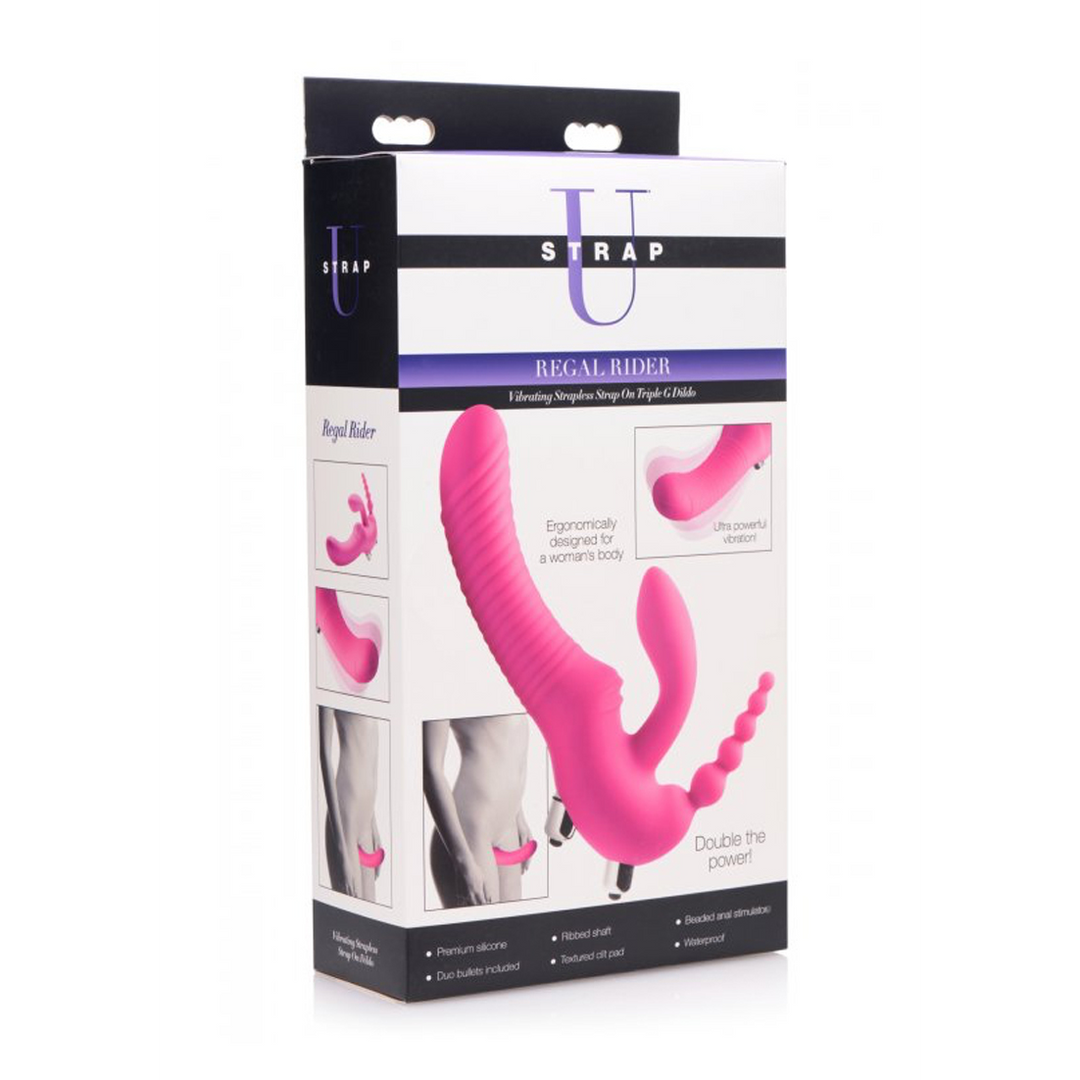 Strap-on Regal Rider ohne Gurt mit Dreifach-Vibration Violett 22,9 cm
