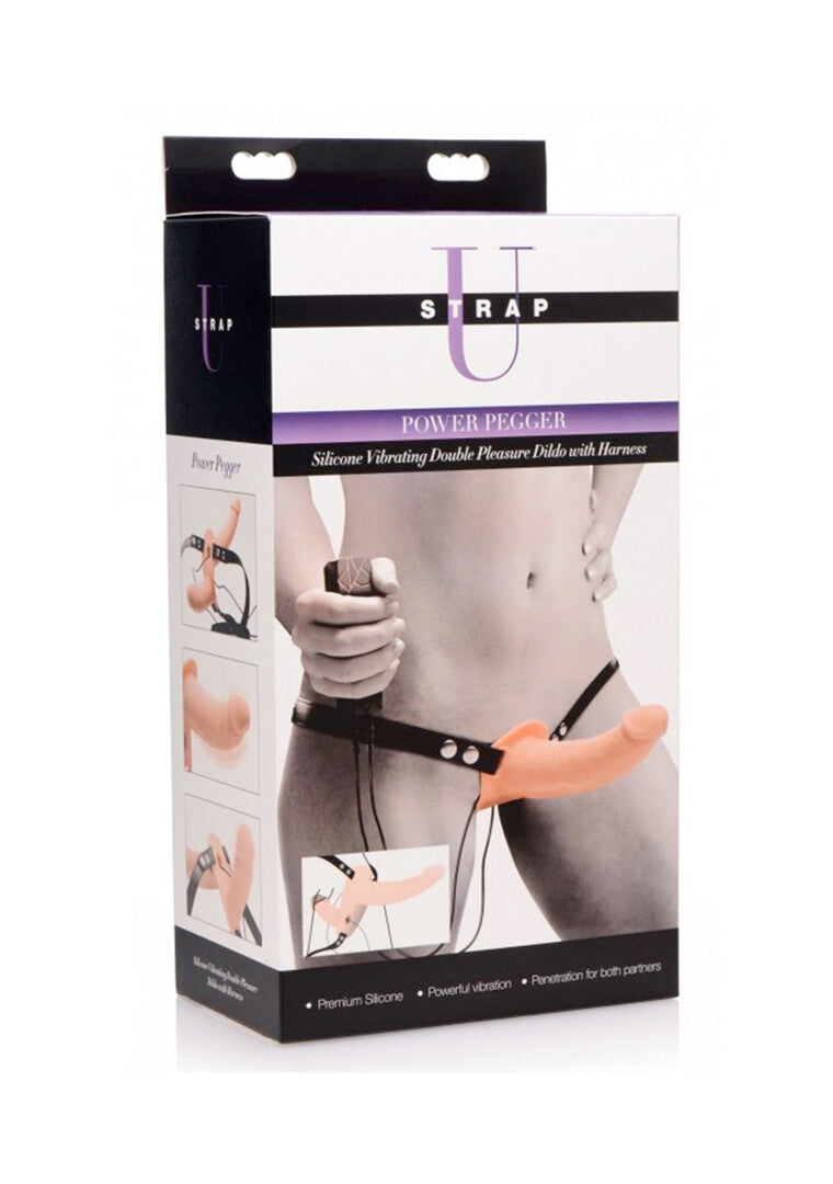 Strap-on Vibrierender Doppeldildo mit Harness Natur 16,5 x 3,8 cm – Ansicht 2
