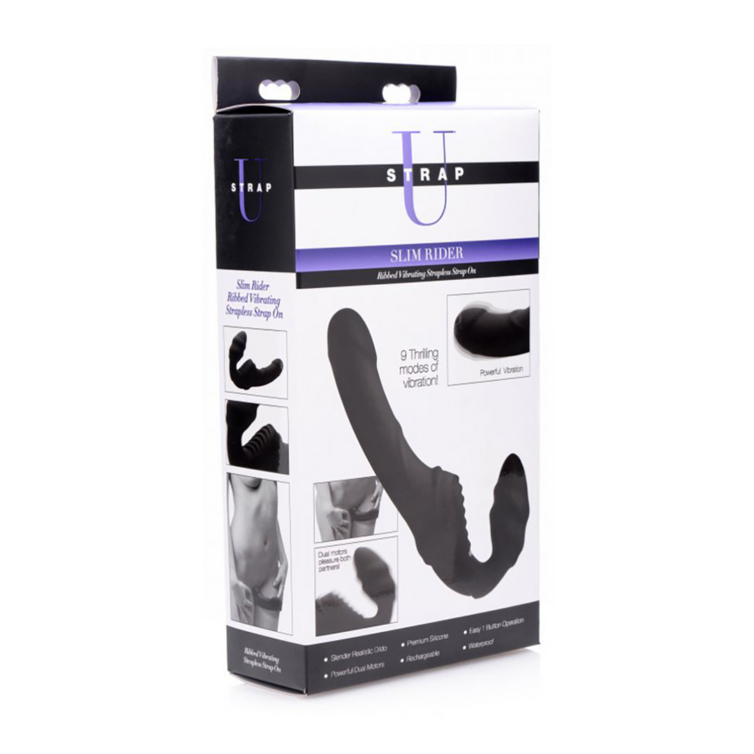 Strap-on Slim Rider ohne Gurt gerippt mit Vibration Schwarz 12,7 x Ø 3,8 cm