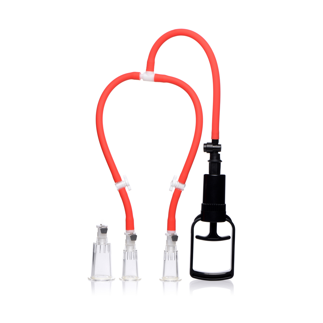 Brustsauger 3-Wege-Pumpensystem für Nippel und Klitoris Rot 21,5 cm
