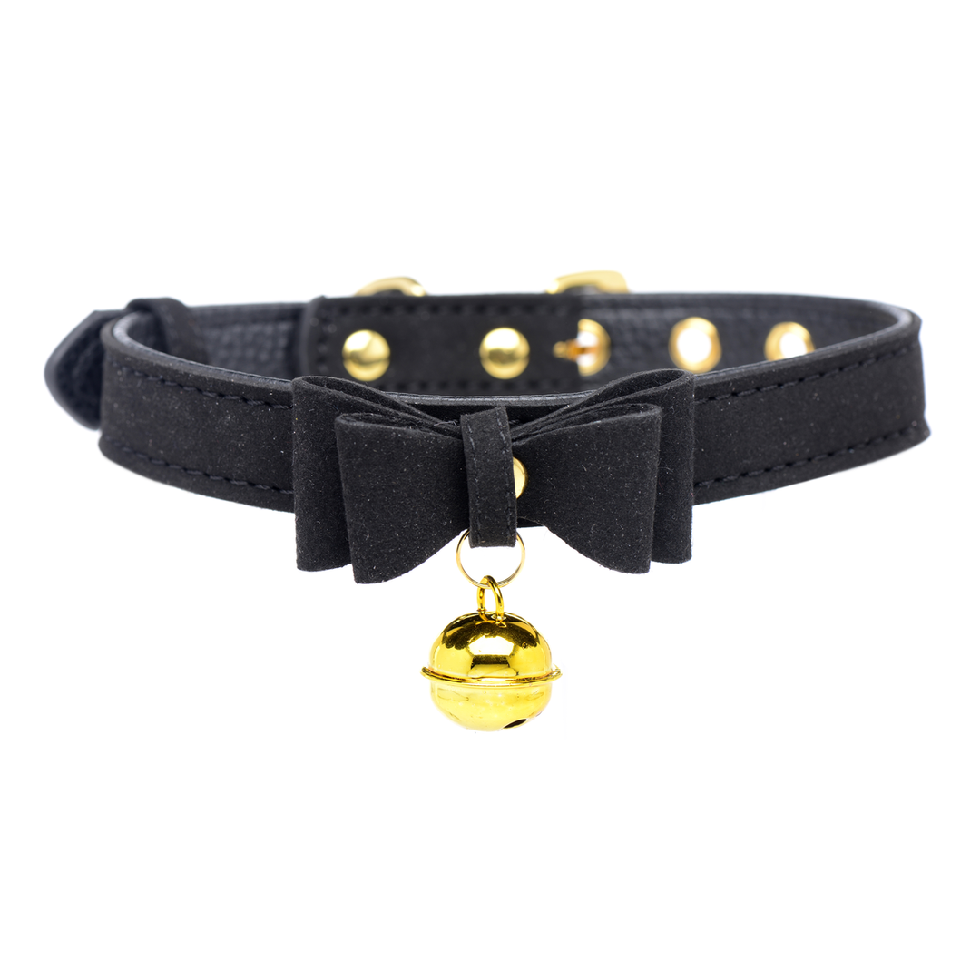 Halsband Goldene Kitty mit Glöckchen Schwarz 3,1 x Ø 11 cm