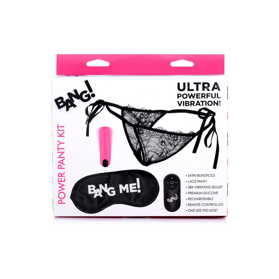 Bullet-Vibrator Power Panty mit Spitzenslip und Augenbinde Pink 7,6 cm