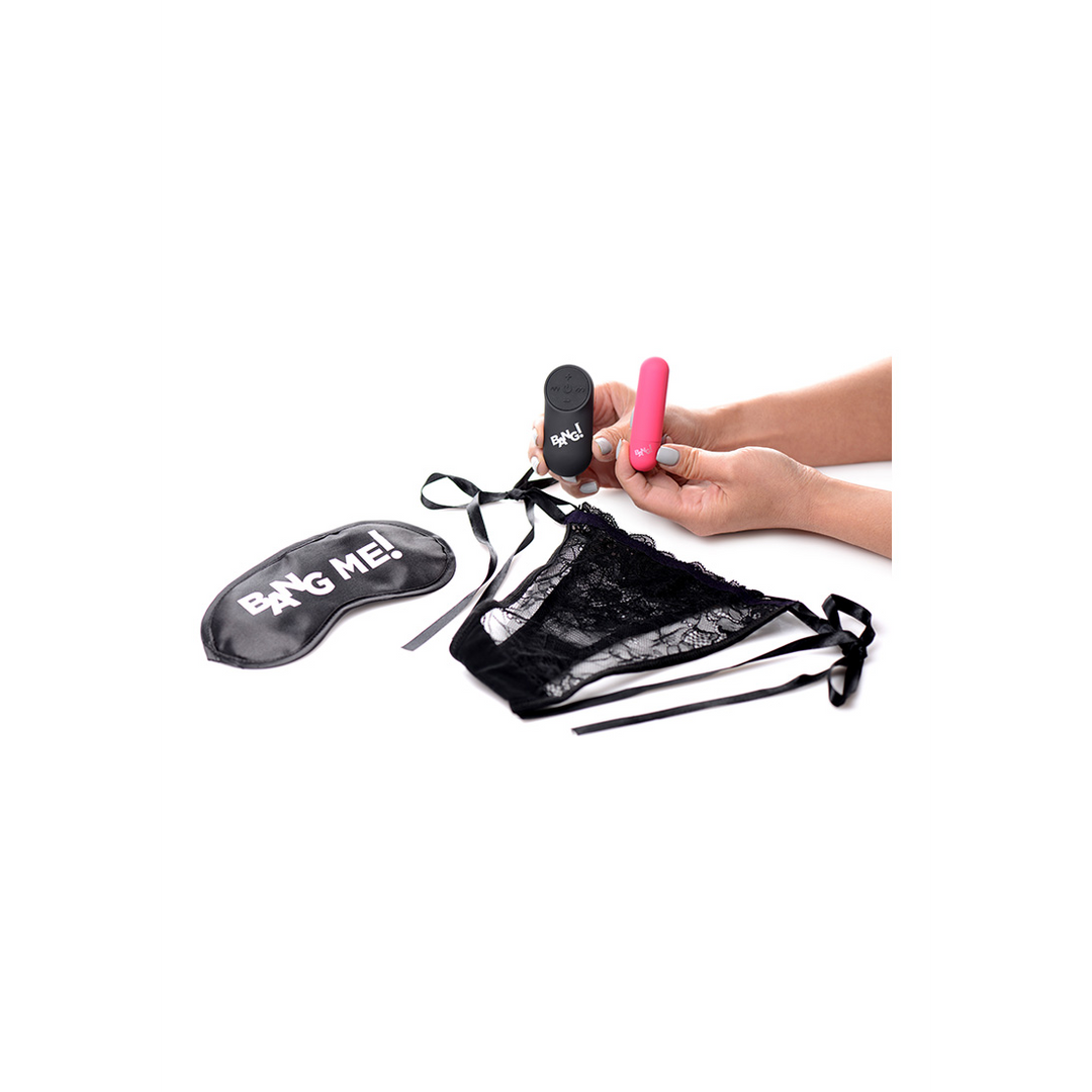 Bullet-Vibrator Power Panty mit Spitzenslip und Augenbinde Pink 7,6 cm
