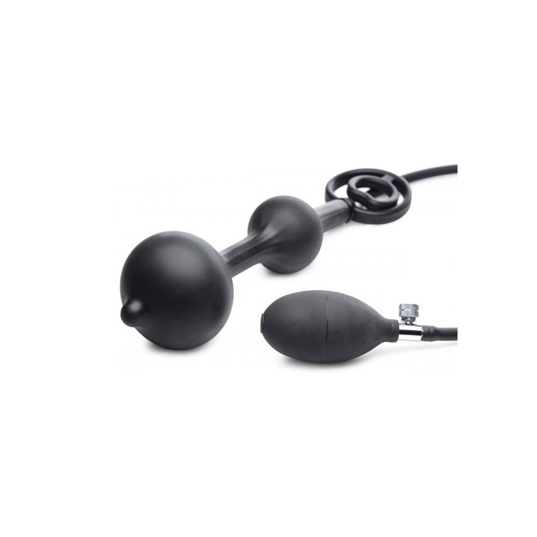 Analplug aufblasbar Silikon mit Penis- und Hodenring Schwarz 16,5 cm