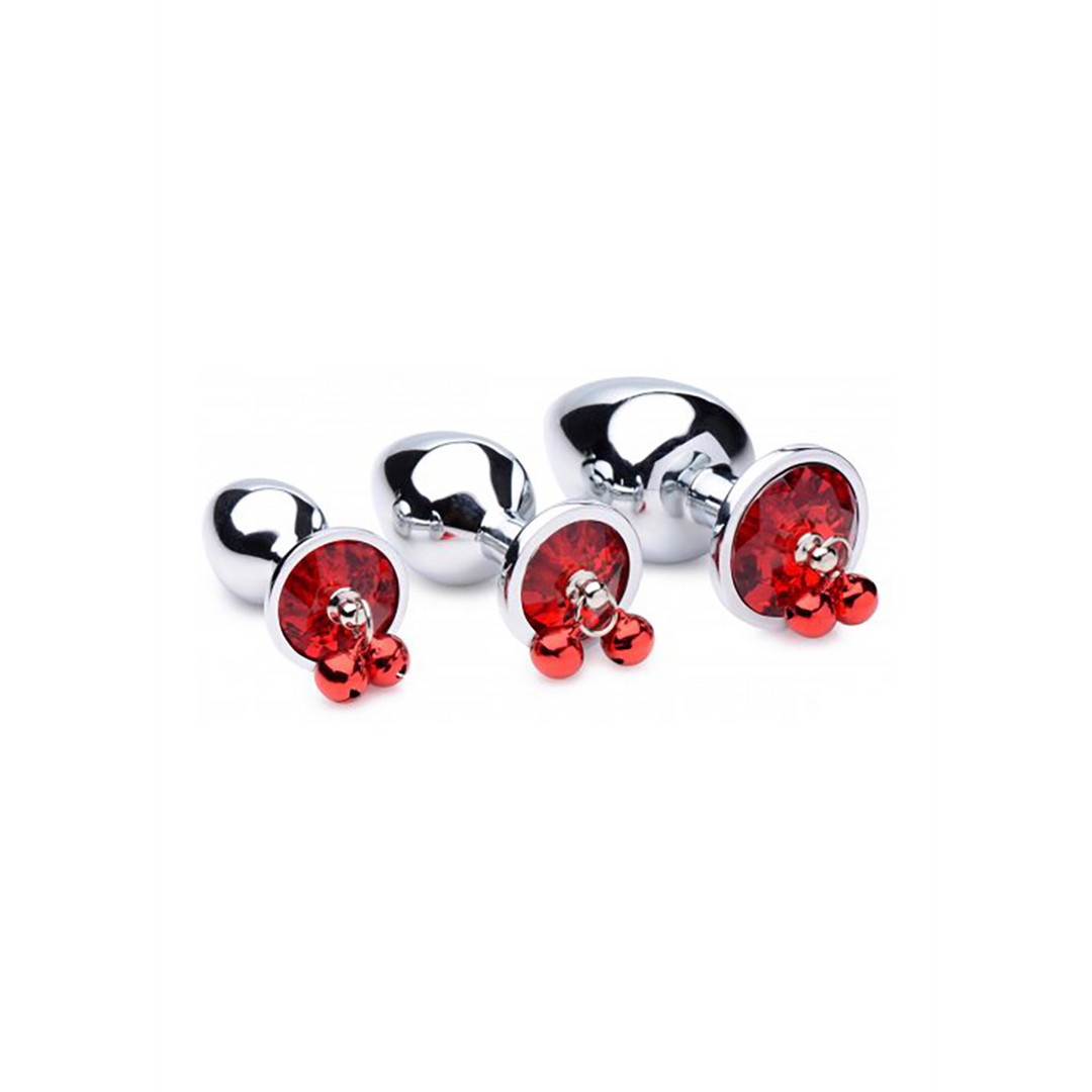 Analplug-Set Edelstein mit Glöckchen Rot