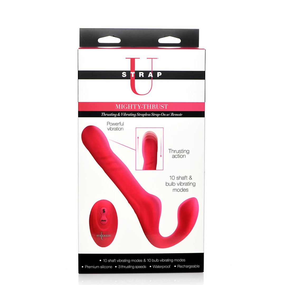 Strap-on Mighty-Thrust stoßend und vibrierend ohne Gurt mit Fernbedienung Pink 24 cm