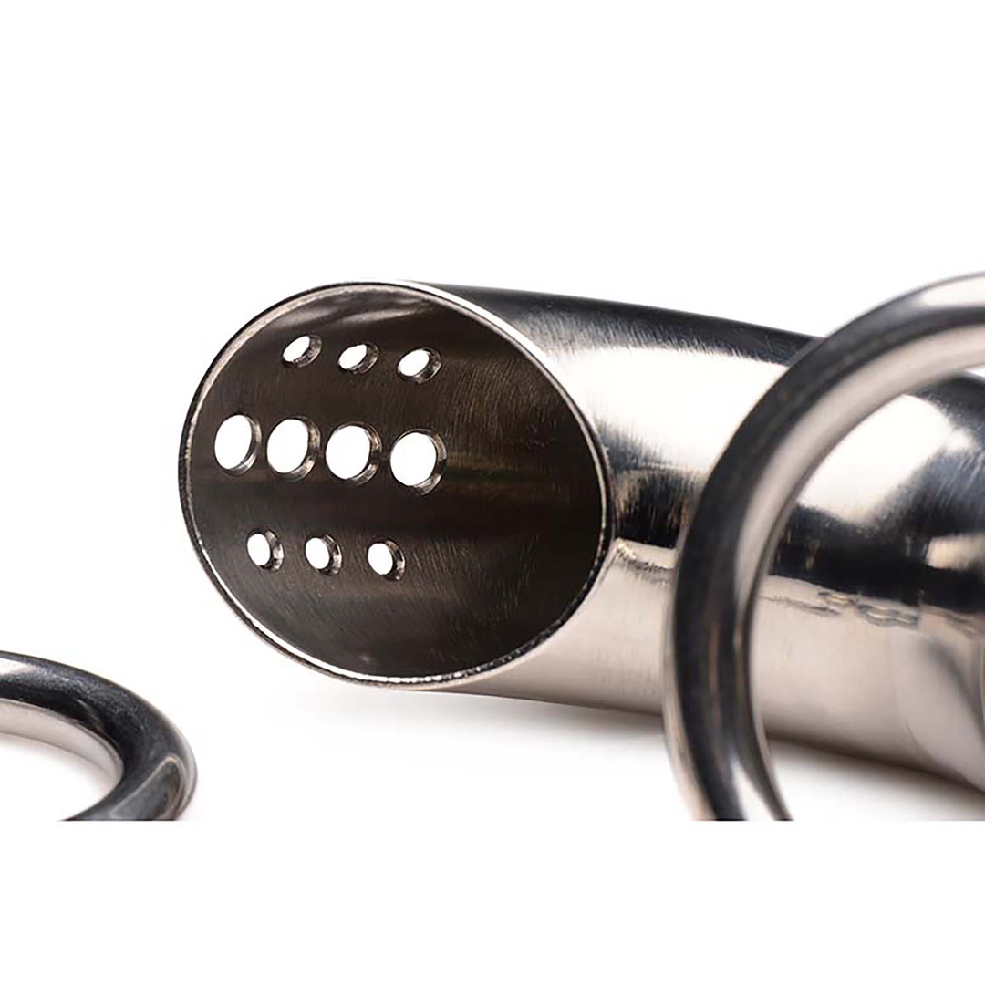 Peniskäfig abschließbar Edelstahl mit 3 Ringen Silber 12,4 cm