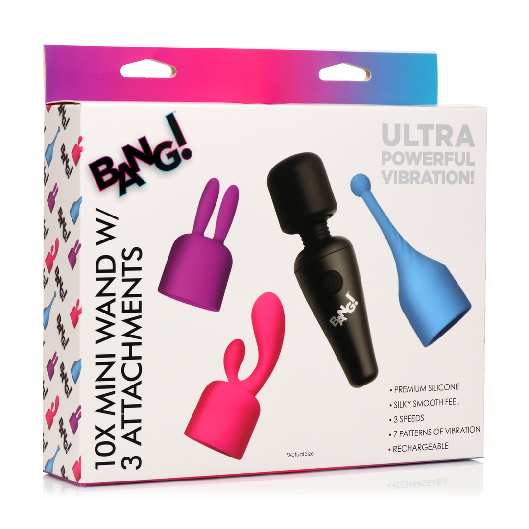 Massagestab Mini mit 3 Aufsätzen Schwarz