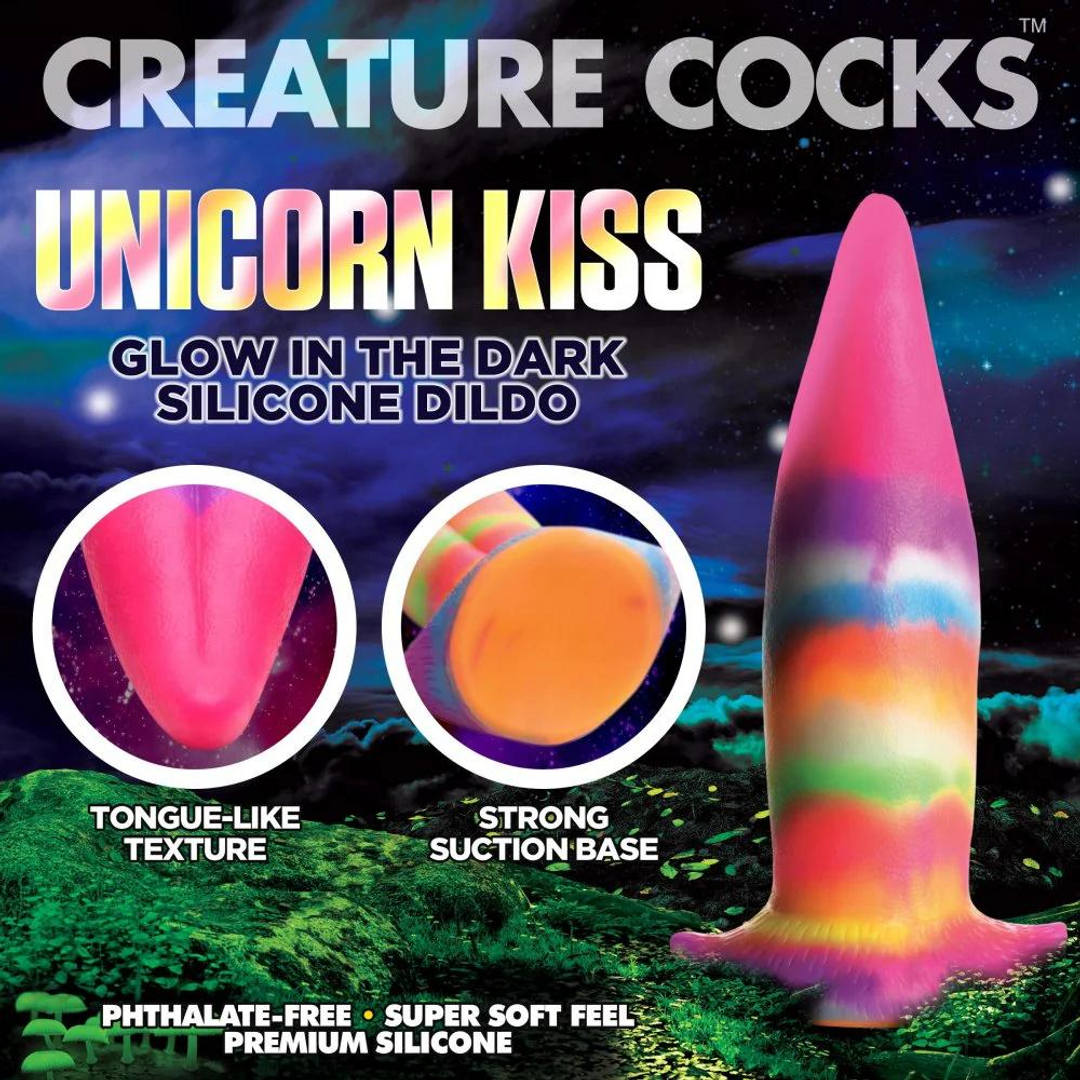 Dildo Einhornzunge nachtleuchtend Silikon Multicolor 18,8 cm