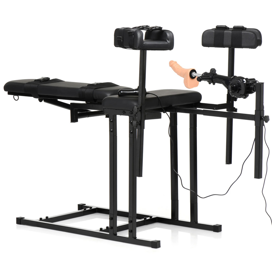 Gehorsamsstuhl mit Sexmaschine Schwarz 14 cm