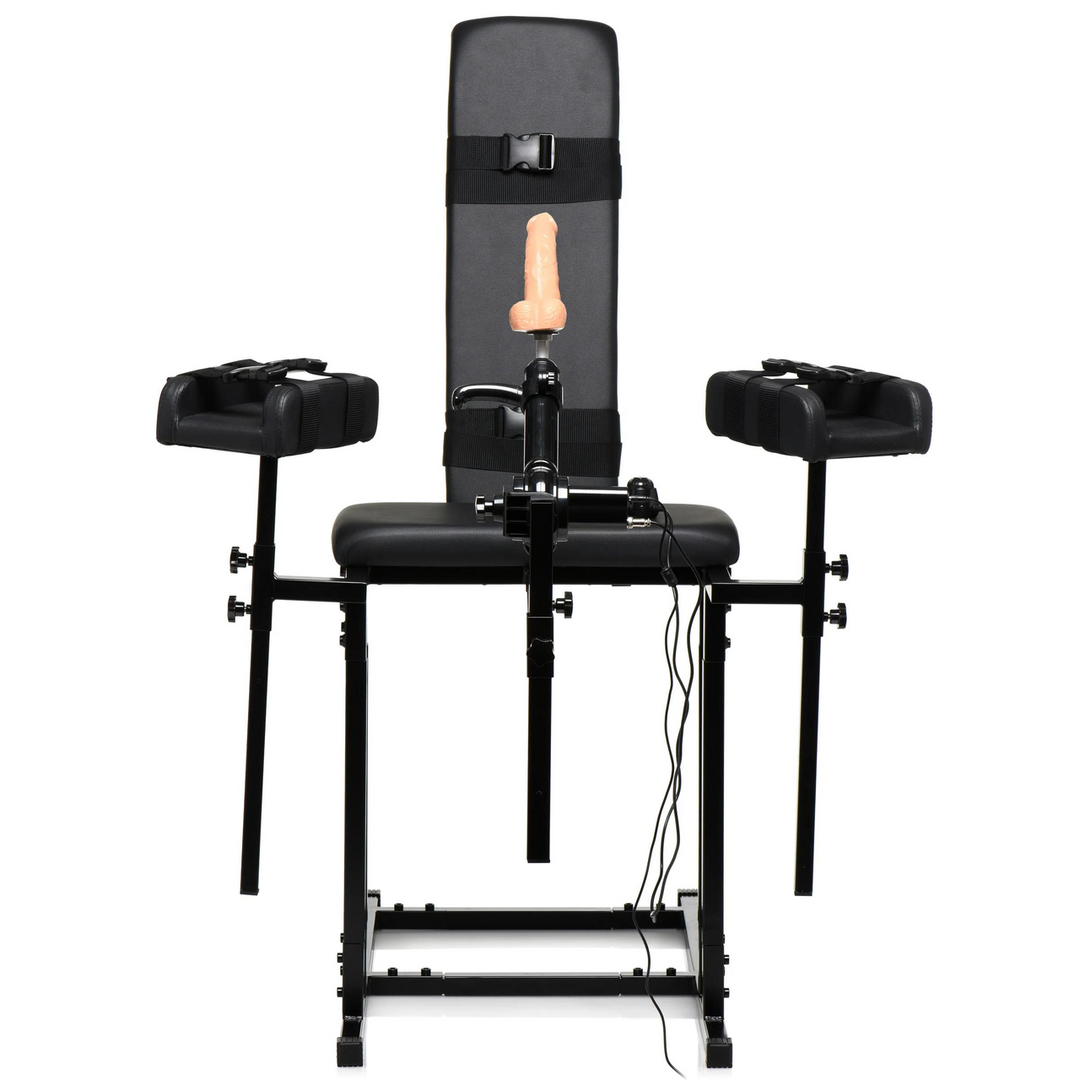 Gehorsamsstuhl mit Sexmaschine Schwarz 14 cm