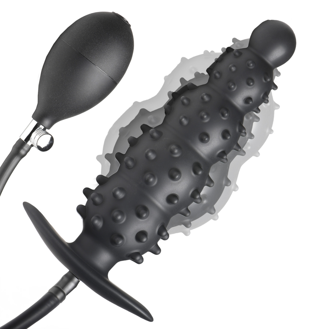 Analplug Ass Puffer aufblasbar mit Noppen Silikon Schwarz 19,7 x Ø 5,1 cm